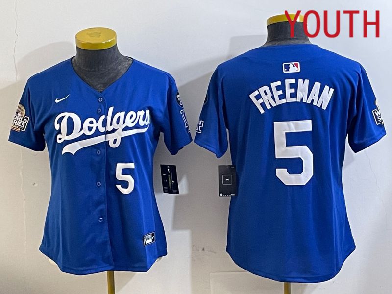 Youth Los Angeles Dodgers 5 Freeman Blue Game 2024 Nike MLB Jersey style 112116